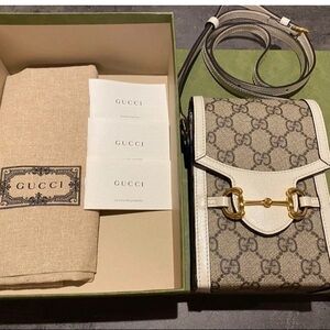 Gucci Horsebit 1955 Crossbody Bag GG Coated Canvas with Leather Mini